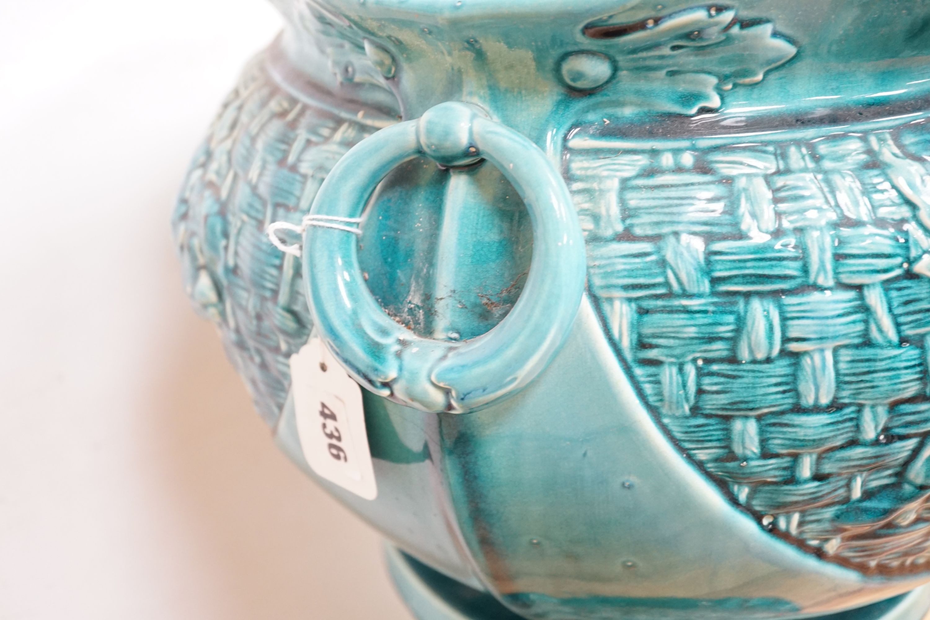 A Bretby turquoise-glazed jardiniere on pedestal 74cm